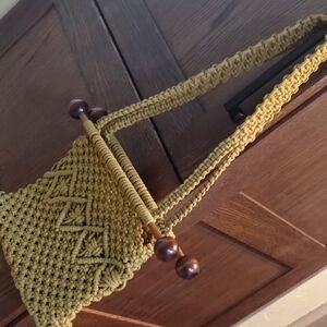 Vintage Twine and wooden crochet bag